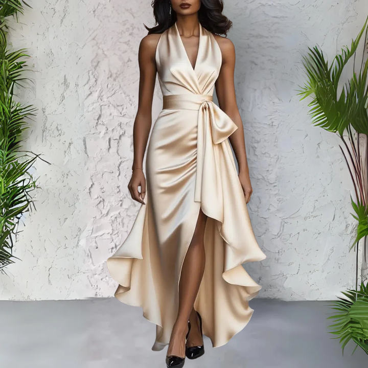 MAYBELLE | SCULPTED SILHOUETTE HALTER DRESS