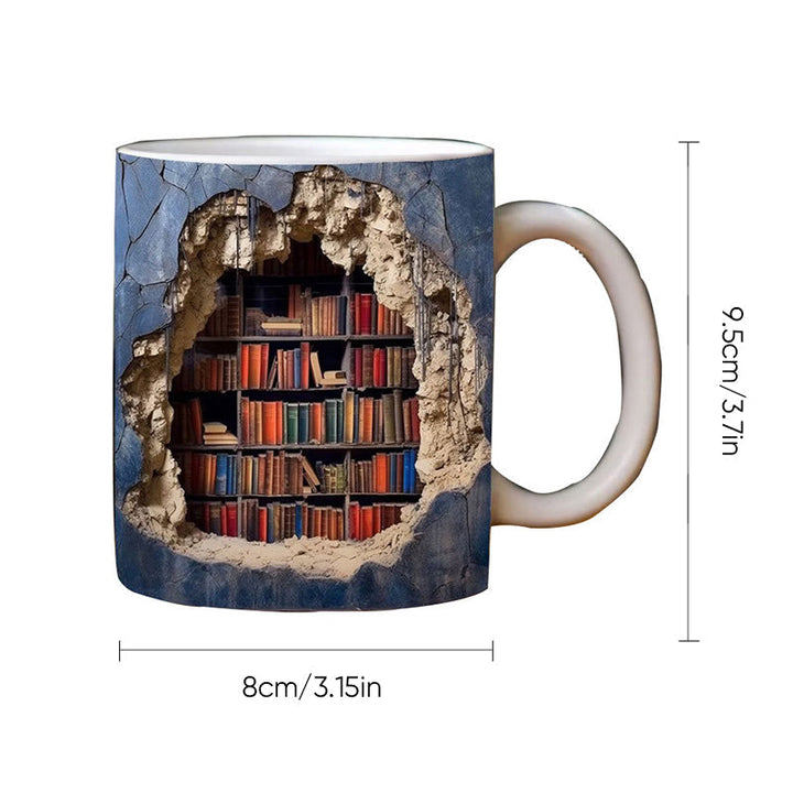 3D Bookshelf Coffee Mug Ceramic Set of 2 or 3 1