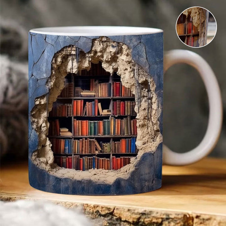 3D Bookshelf Coffee Mug Ceramic Set of 2 or 3 11