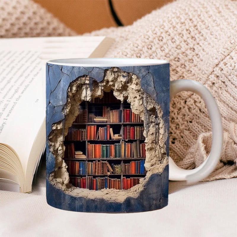 3D Bookshelf Coffee Mug Ceramic Set of 2 or 3 2