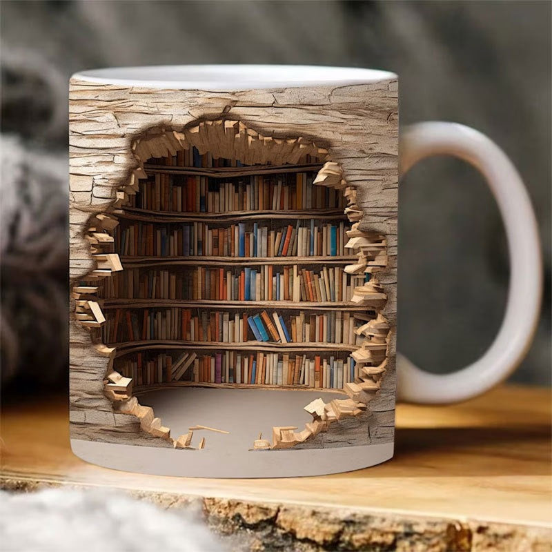 3D Bookshelf Coffee Mug Ceramic Set of 2 or 3 3