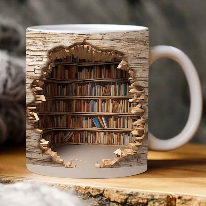 3D Bookshelf Coffee Mug Ceramic Set of 2 or 3 3