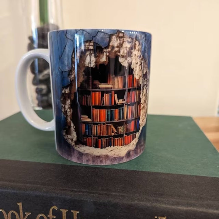 3D Bookshelf Coffee Mug Ceramic Set of 2 or 3 7