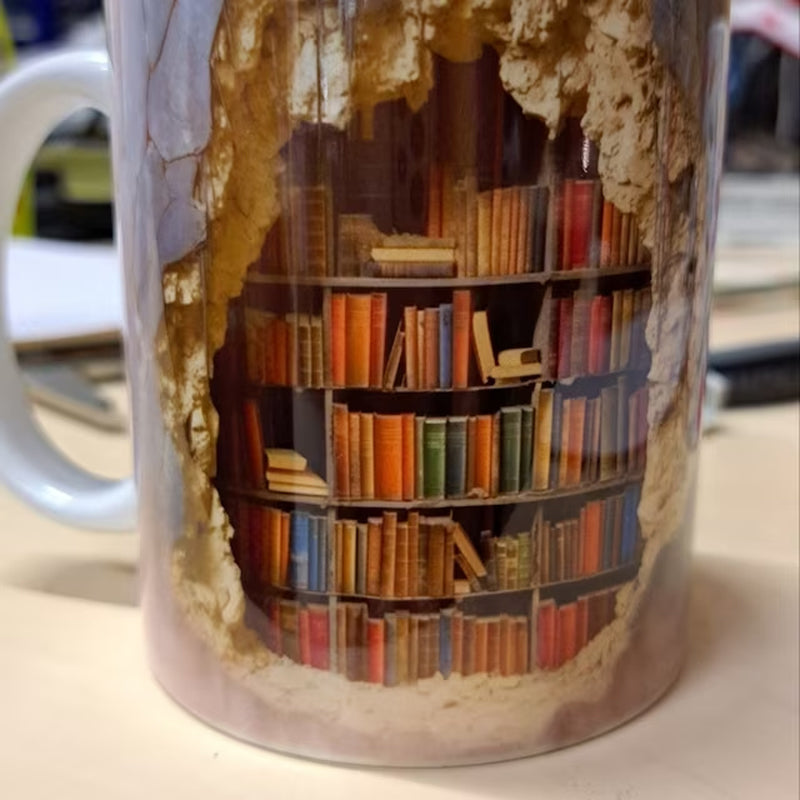 3D Bookshelf Coffee Mug Ceramic Set of 2 or 3 8