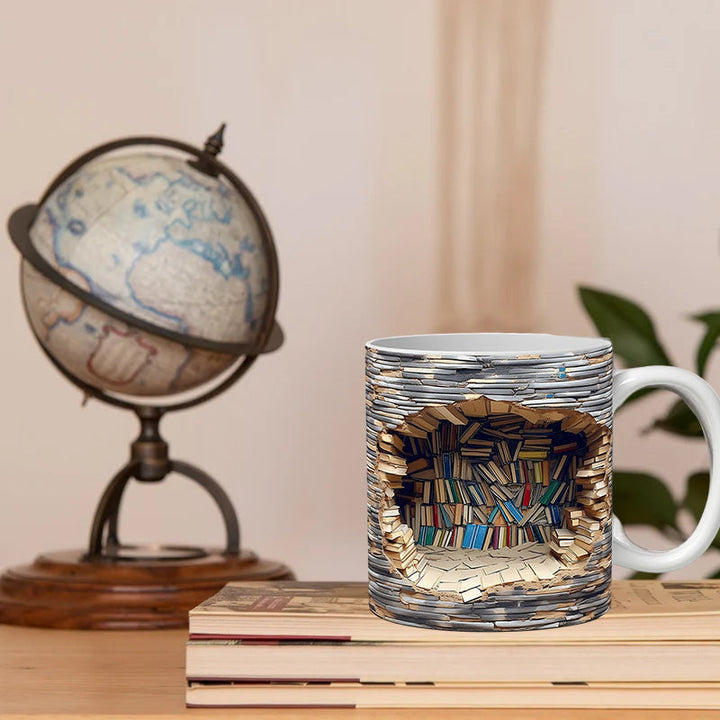 3D Bookshelf Coffee Mug Ceramic Set of 2 or 3 9