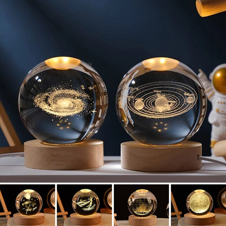 3D Crystal Ball Night Light with Wood Base 2.4 or 3.1 Inch Set of 2 2