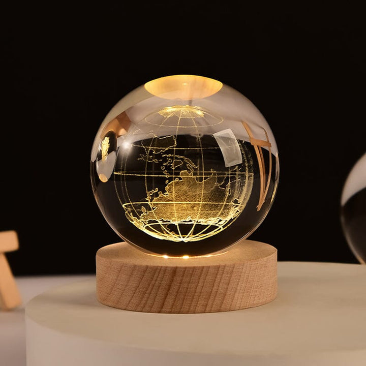 3D Crystal Ball Night Light with Wood Base 2.4 or 3.1 Inch Set of 2 Earth 1