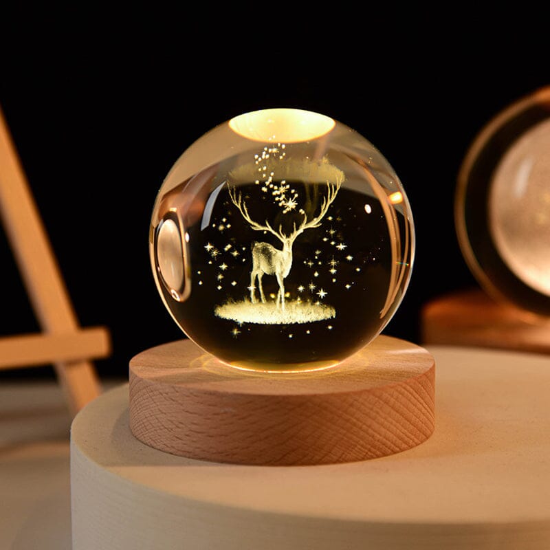 3D Crystal Ball Night Light with Wood Base 2.4 or 3.1 Inch Set of 2 Elk 1