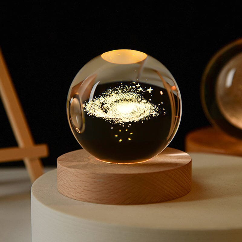 3D Crystal Ball Night Light with Wood Base 2.4 or 3.1 Inch Set of 2 Milky Way 1