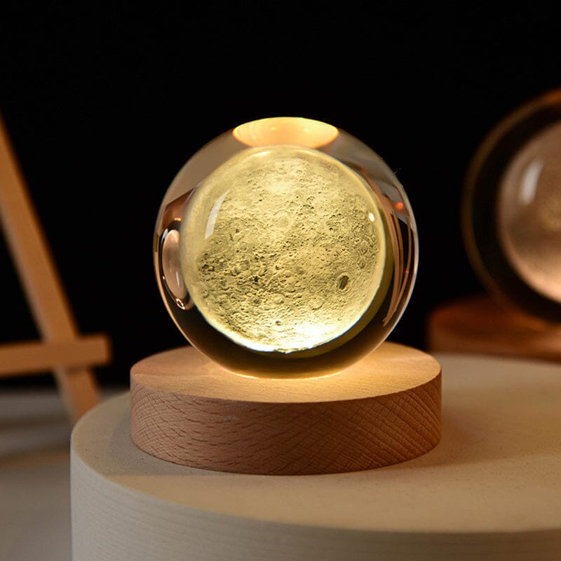 3D Crystal Ball Night Light with Wood Base 2.4 or 3.1 Inch Set of 2 Moon 1