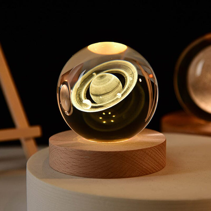 3D Crystal Ball Night Light with Wood Base 2.4 or 3.1 Inch Set of 2 Saturn 1