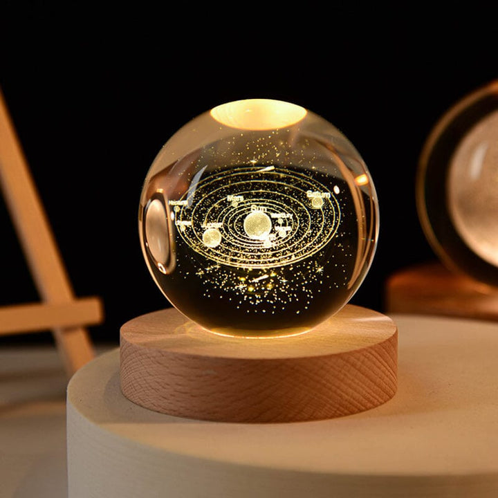 3D Crystal Ball Night Light with Wood Base 2.4 or 3.1 Inch Set of 2 Solar System 1