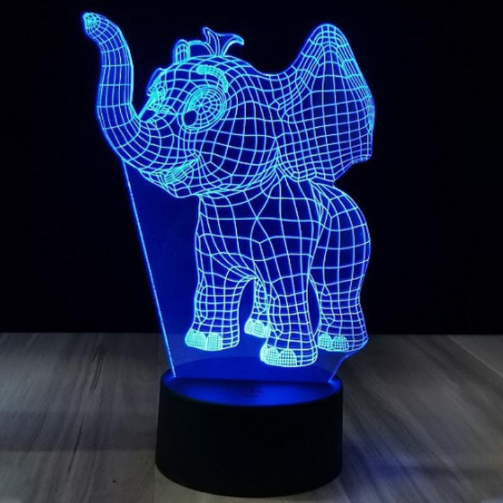 3D Illusion Night Light Acrylic Animal Panel 7 Colors Set of 3 Baby Elephant 1