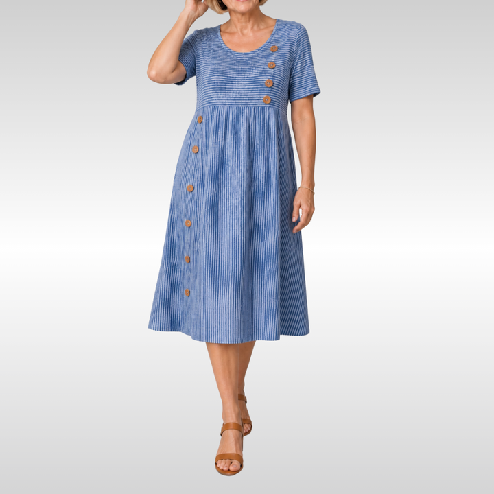 NORA | FORGIVING FIT STRIPED MIDI DRESS