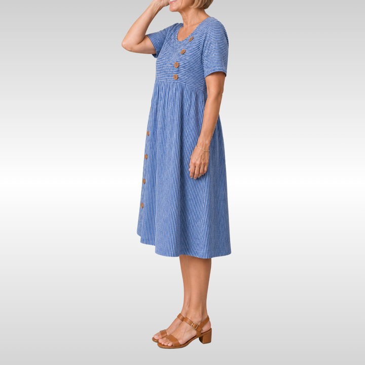 NORA | FORGIVING FIT STRIPED MIDI DRESS