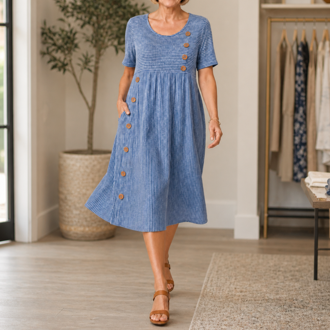 NORA | FORGIVING FIT STRIPED MIDI DRESS
