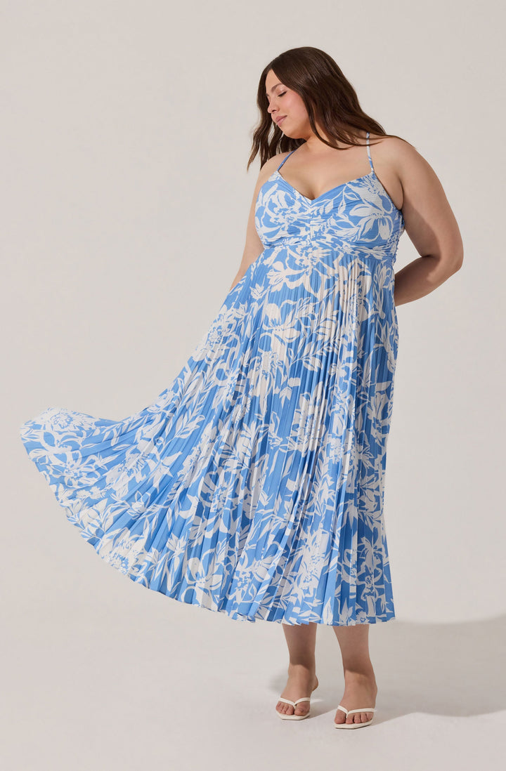 JUNE | STAY COOL FLORAL PLISSÉ MIDI DRESS