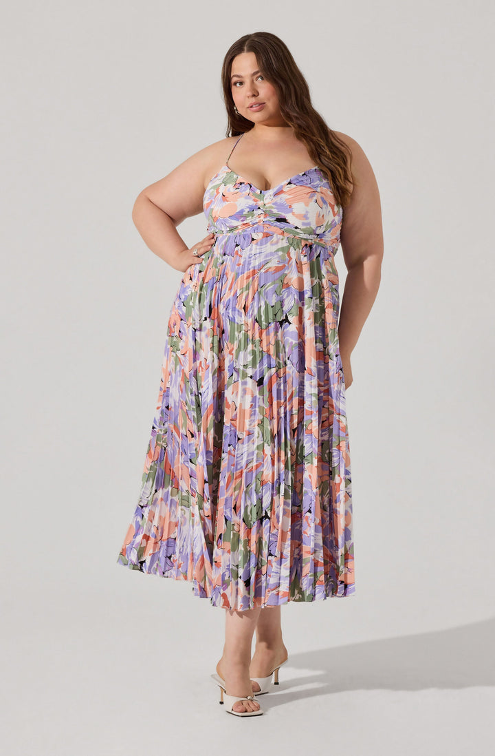 JUNE | STAY COOL FLORAL PLISSÉ MIDI DRESS