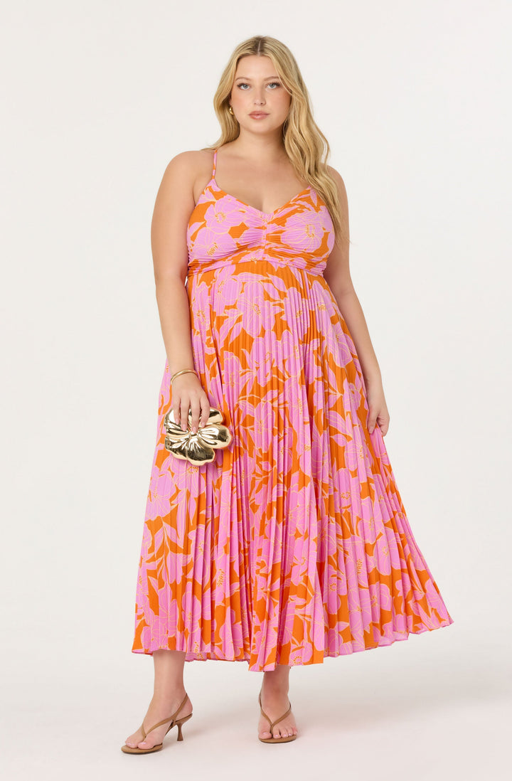 JUNE | STAY COOL FLORAL PLISSÉ MIDI DRESS