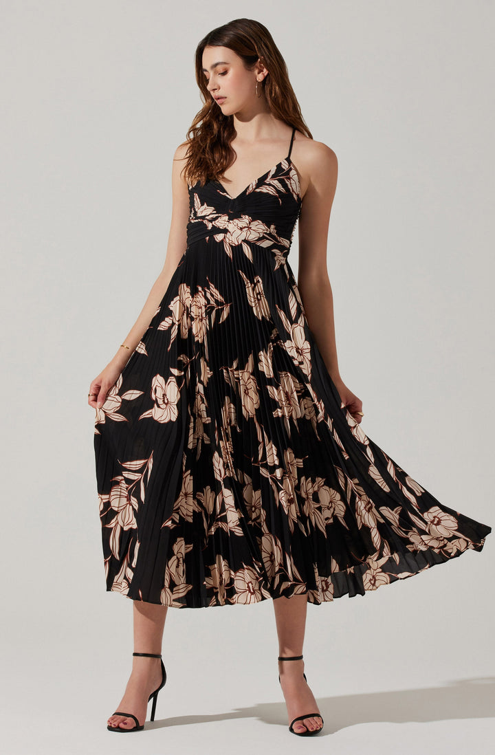 JUNE | STAY COOL FLORAL PLISSÉ MIDI DRESS