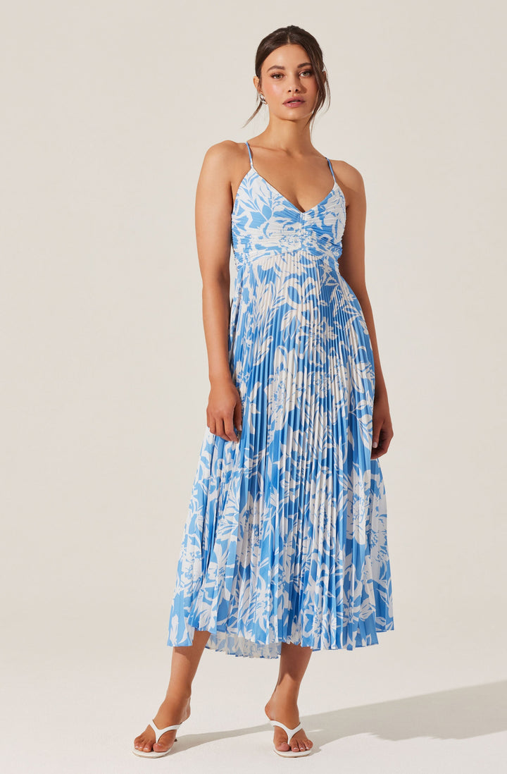 JUNE | STAY COOL FLORAL PLISSÉ MIDI DRESS