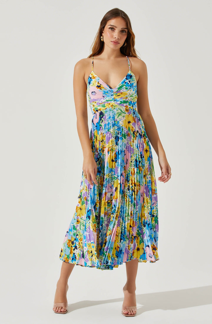 JUNE | STAY COOL FLORAL PLISSÉ MIDI DRESS