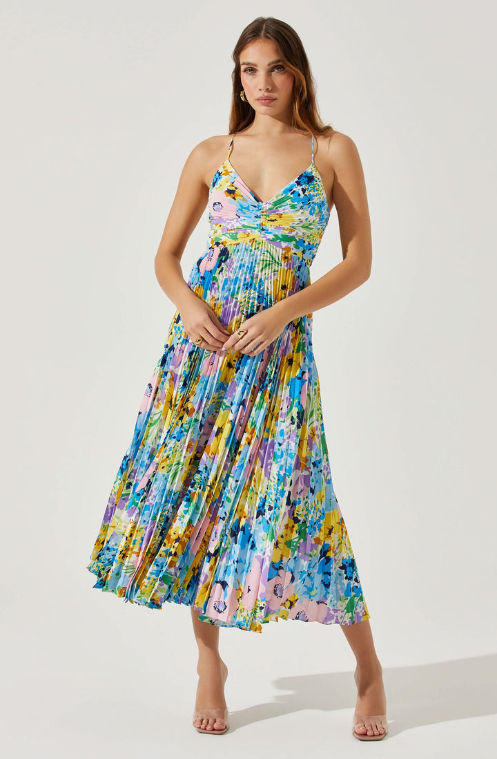 JUNE | STAY COOL FLORAL PLISSÉ MIDI DRESS
