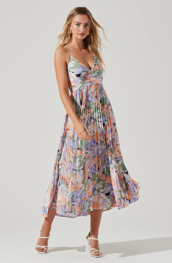 JUNE | STAY COOL FLORAL PLISSÉ MIDI DRESS