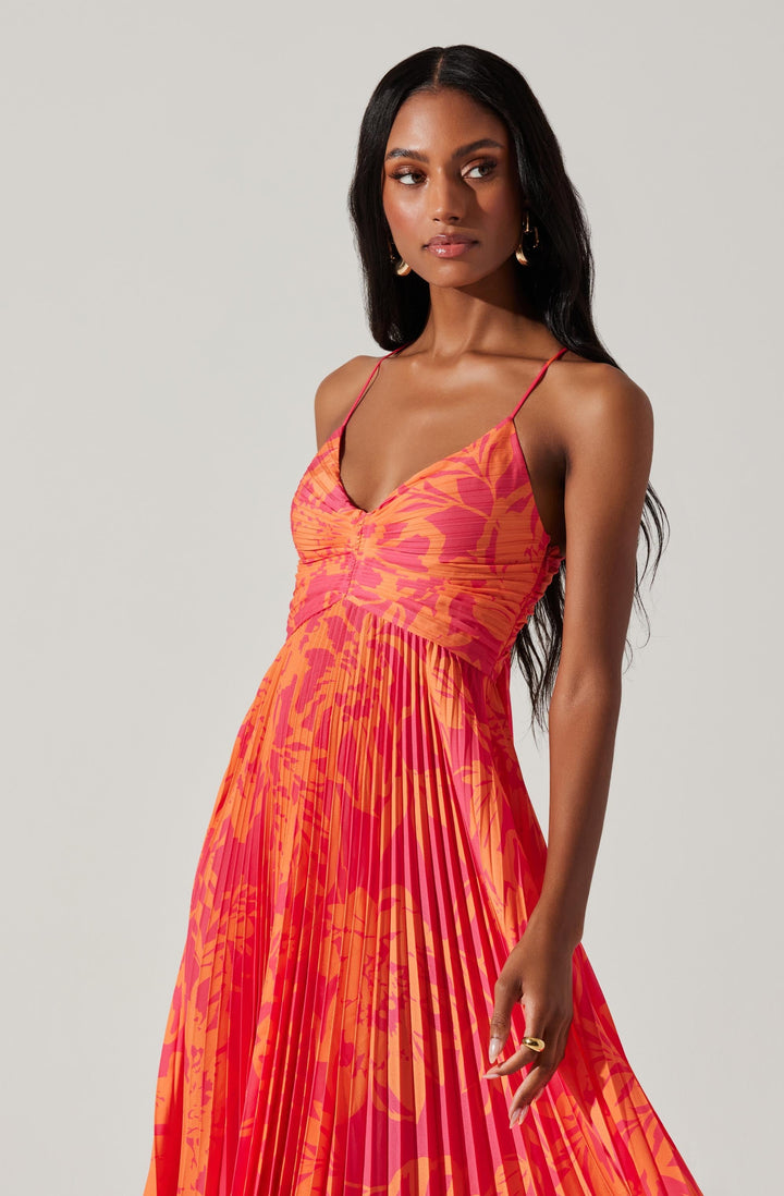 JUNE | STAY COOL FLORAL PLISSÉ MIDI DRESS