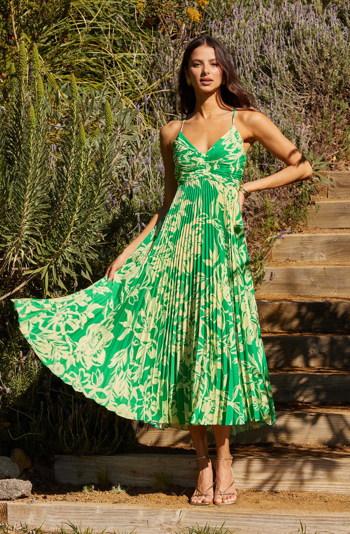 JUNE | STAY COOL FLORAL PLISSÉ MIDI DRESS