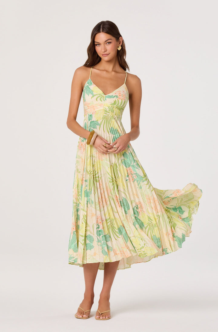 JUNE | STAY COOL FLORAL PLISSÉ MIDI DRESS
