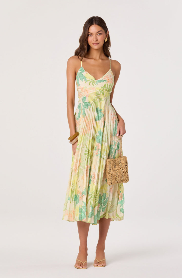 JUNE | STAY COOL FLORAL PLISSÉ MIDI DRESS