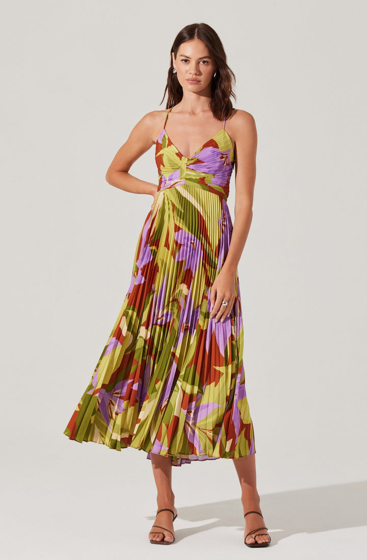 JUNE | STAY COOL FLORAL PLISSÉ MIDI DRESS