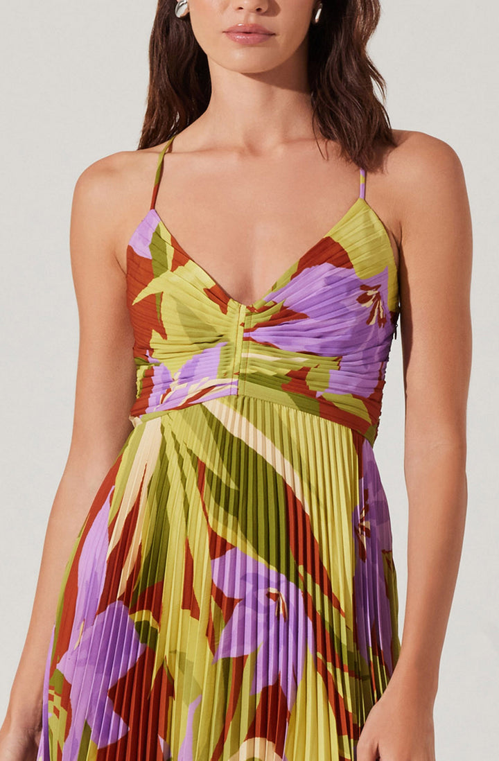 JUNE | STAY COOL FLORAL PLISSÉ MIDI DRESS