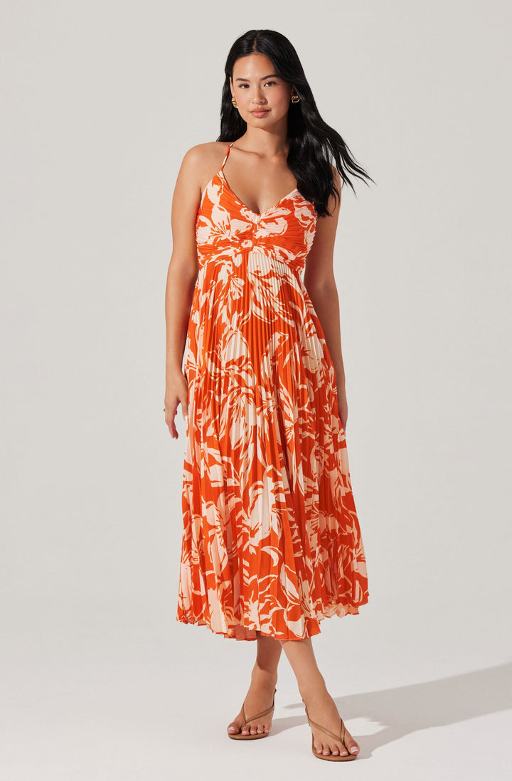 JUNE | STAY COOL FLORAL PLISSÉ MIDI DRESS