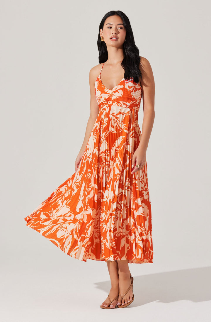JUNE | STAY COOL FLORAL PLISSÉ MIDI DRESS