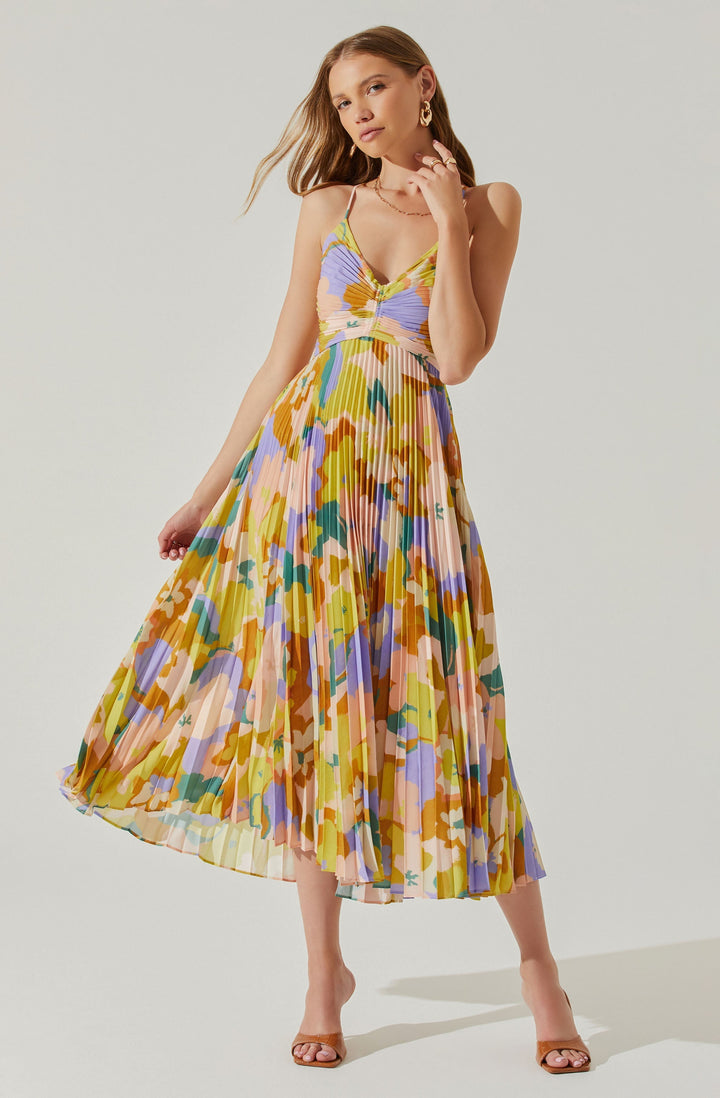 JUNE | STAY COOL FLORAL PLISSÉ MIDI DRESS