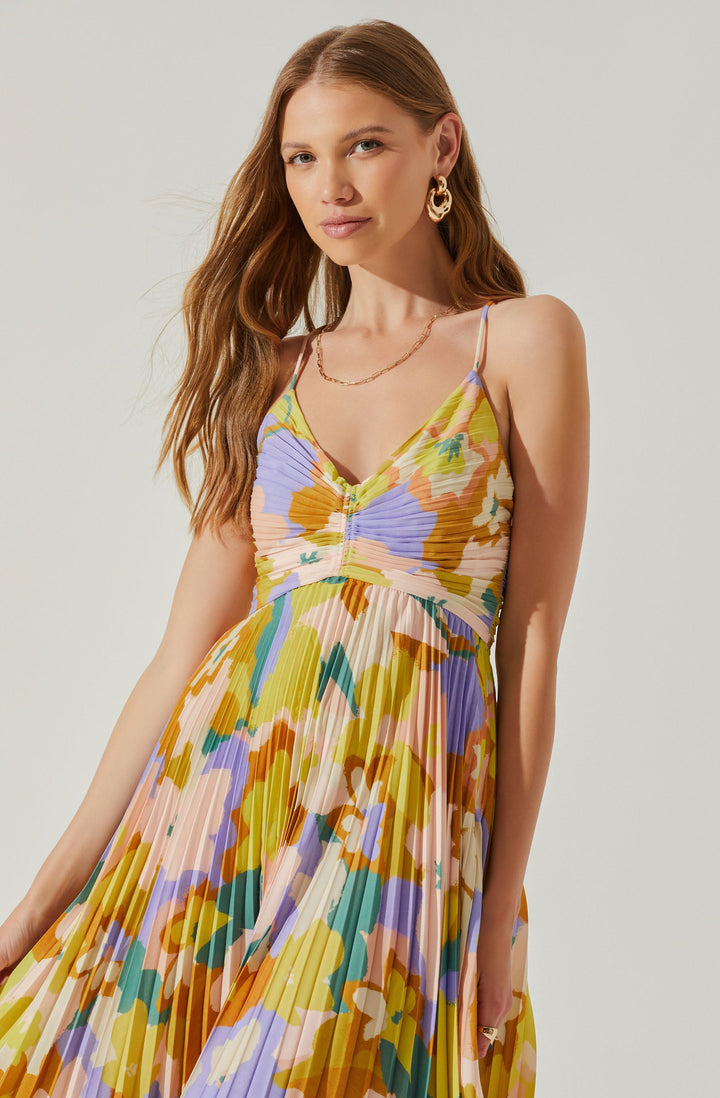 JUNE | STAY COOL FLORAL PLISSÉ MIDI DRESS