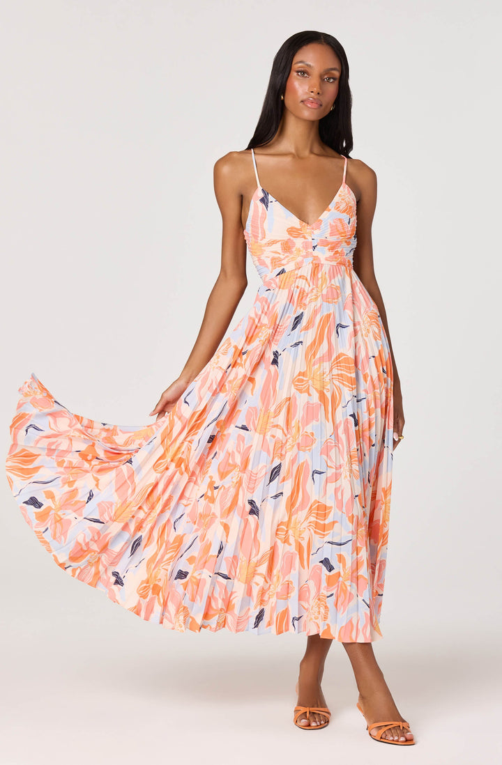 JUNE | STAY COOL FLORAL PLISSÉ MIDI DRESS