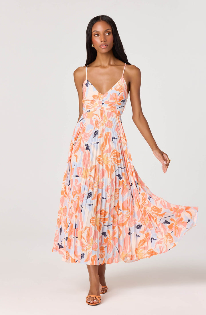 JUNE | STAY COOL FLORAL PLISSÉ MIDI DRESS