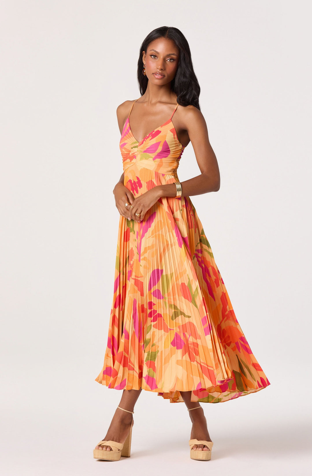 JUNE | STAY COOL FLORAL PLISSÉ MIDI DRESS