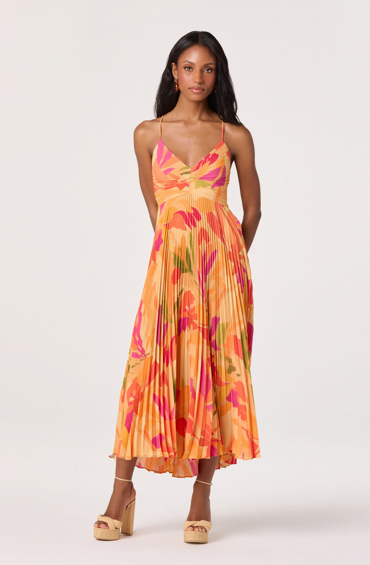 JUNE | STAY COOL FLORAL PLISSÉ MIDI DRESS