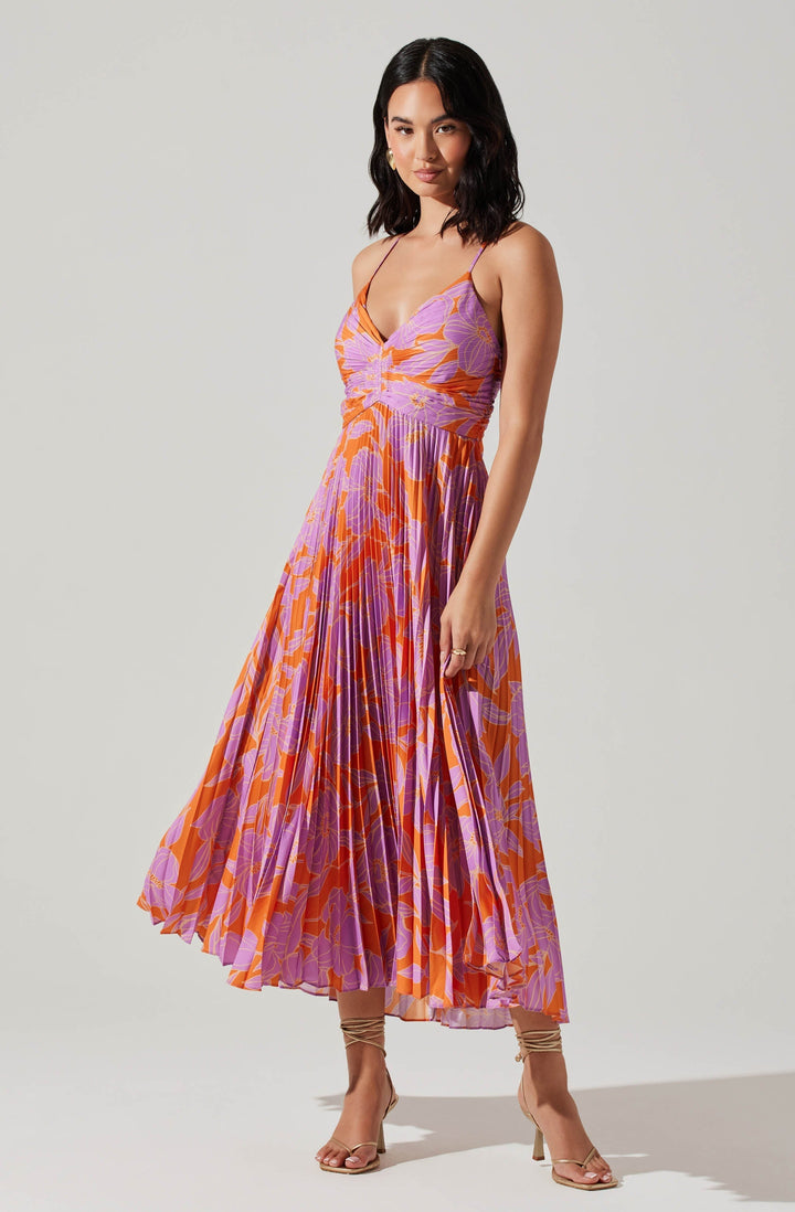 JUNE | STAY COOL FLORAL PLISSÉ MIDI DRESS