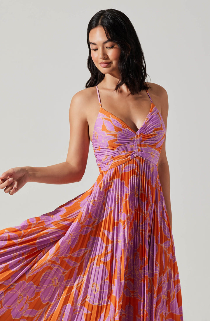 JUNE | STAY COOL FLORAL PLISSÉ MIDI DRESS