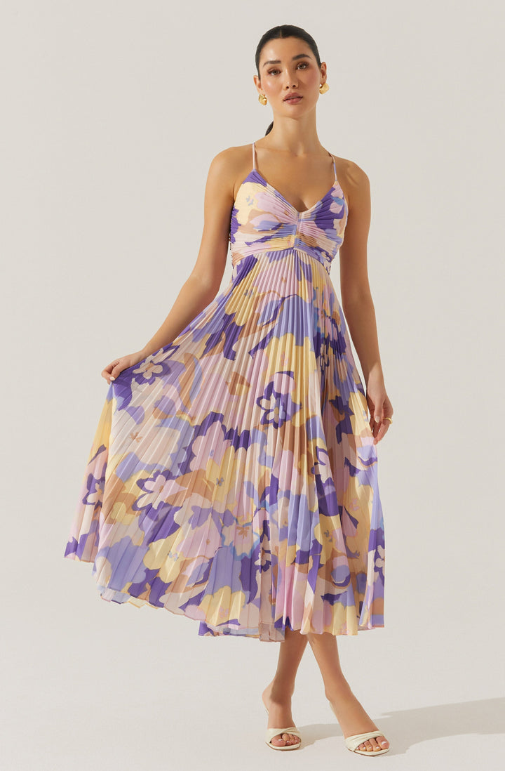 JUNE | STAY COOL FLORAL PLISSÉ MIDI DRESS