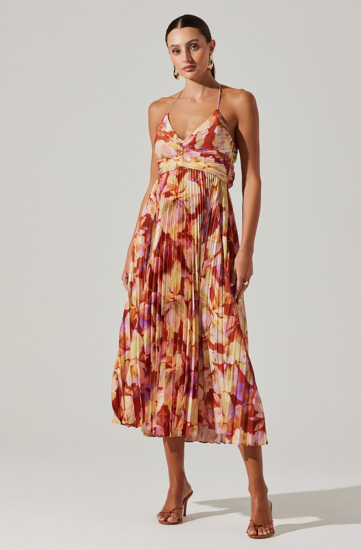 JUNE | STAY COOL FLORAL PLISSÉ MIDI DRESS