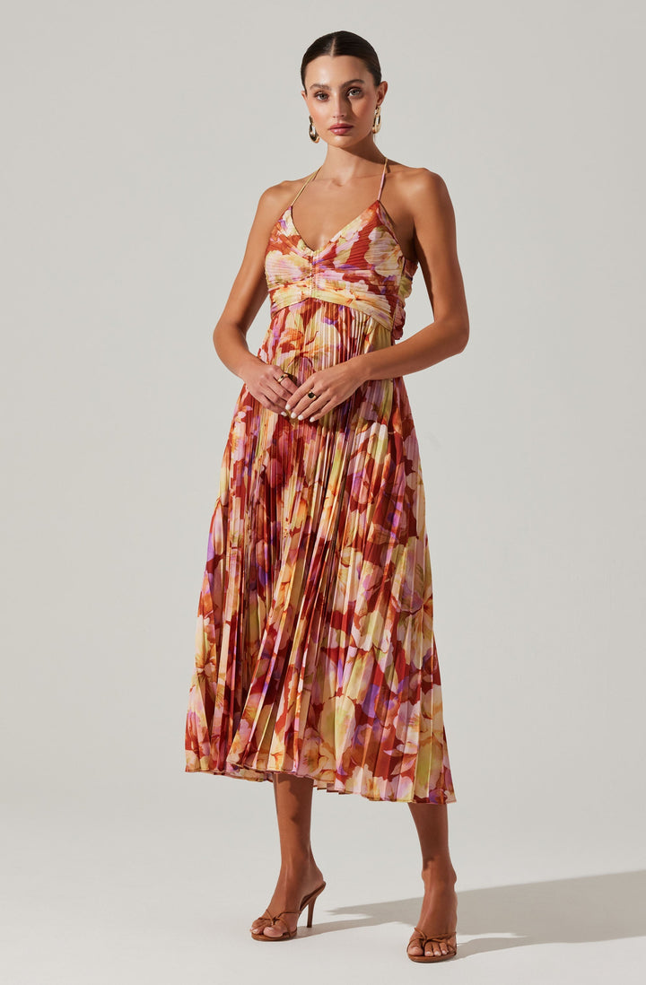 JUNE | STAY COOL FLORAL PLISSÉ MIDI DRESS