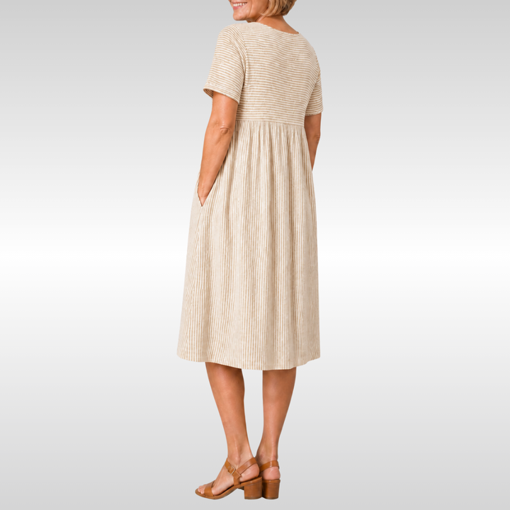 NORA | FORGIVING FIT STRIPED MIDI DRESS