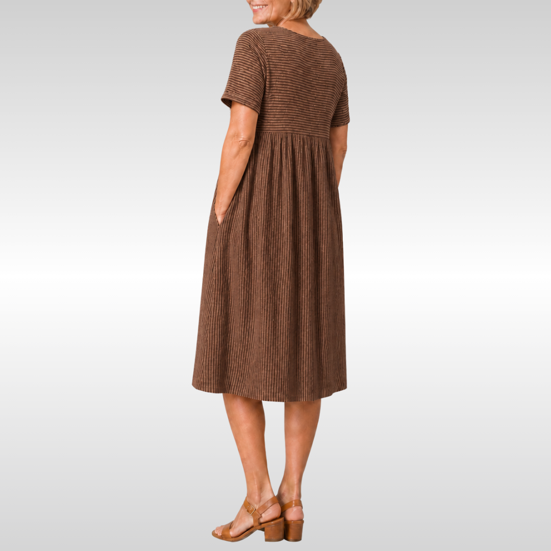 NORA | FORGIVING FIT STRIPED MIDI DRESS