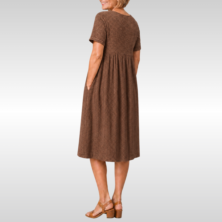NORA | FORGIVING FIT STRIPED MIDI DRESS